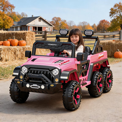 24V 6-Wheel 4WD Ride on Car for Kids, 6-Wheel Electric Vehicle w/Remote & Music, Electric Vehicle with 2.4G Remote Control, 4 Motors, All-Terrain EVA Tires, 3 Adjustable Speeds, Music & Seat Belt.