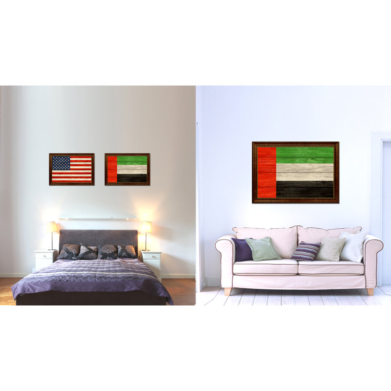 «Emirats arabes unis drapeau du pays», reproduction d'impression sur toile encadrée, H 15 po x l 21 po x P 1 po, Encadré brun