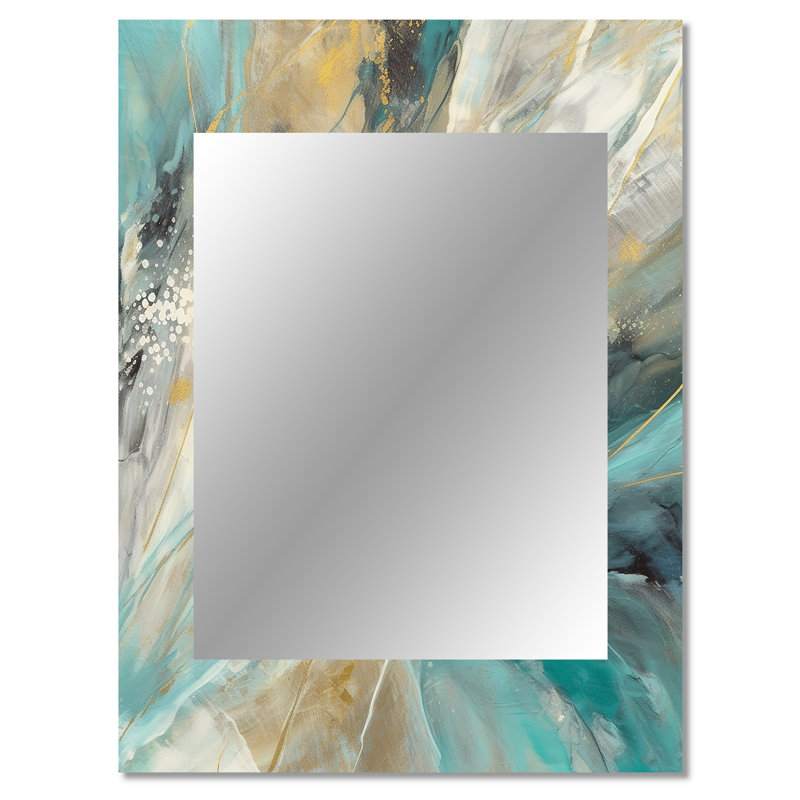 Turquoise Serendipity Abstract Painting I - Abstract Painting Large Mirror, Modern Decorative Wall Mirror, Printed Metal Art