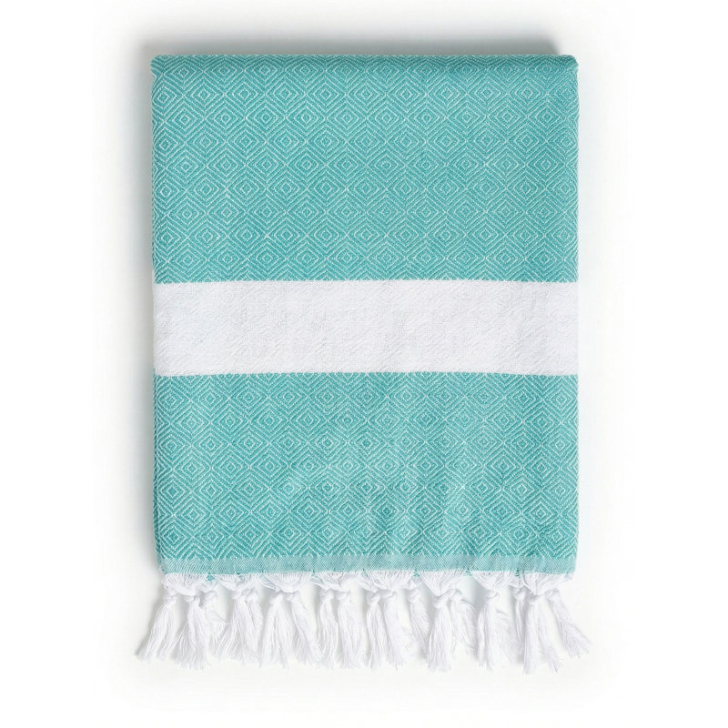 Serviette de plage turquoise en coton à rayures Charleston, Turquoise