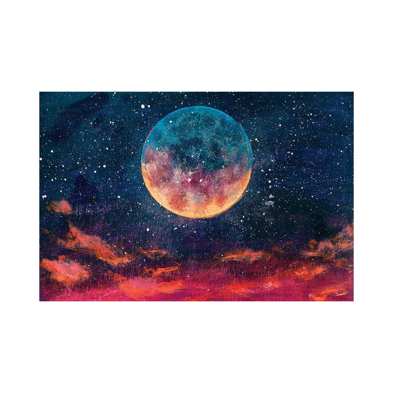 Moon Among Stars In Universe by Valery Rybakow - Painting on Canvas, 30.48 cm H x 45.72 cm W, Wrapped Canvas