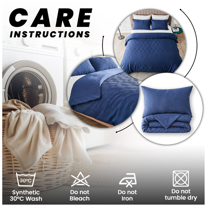  Bedding, Kingsize Duvet Cover + 2 Standard Pillowcases, Navy
