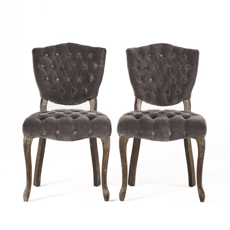 Chaise Kd (2) - assise en velours gris anthracite, structure en bois pour des pieds confortables et patinés, style classique