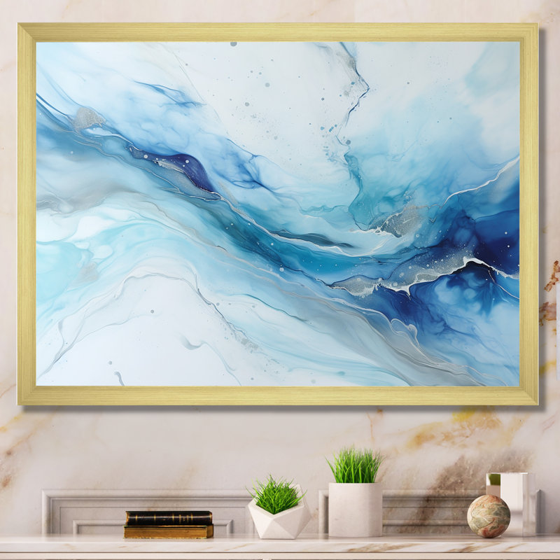 «White and Blue Glacier Charm», impression sur toile encadrée de formes abstraites, H 16 po x l 32 po x P 1 po