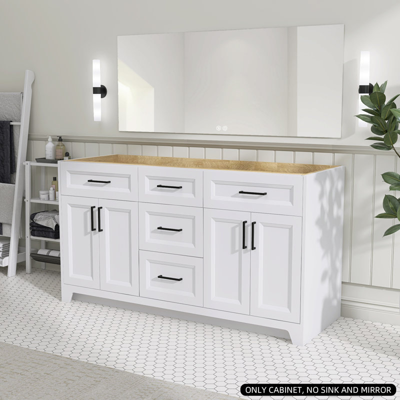 Base de meuble-lavabo double en bois massif 60 po, Blanc