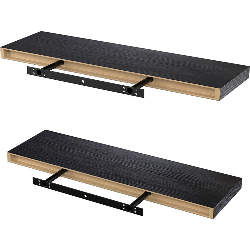 Floating Wall Shelves, Set Of 2, MDF With Invisible Brackets, Modern Storage For Bedroom, Bathroom, Living Room, Kitchen
