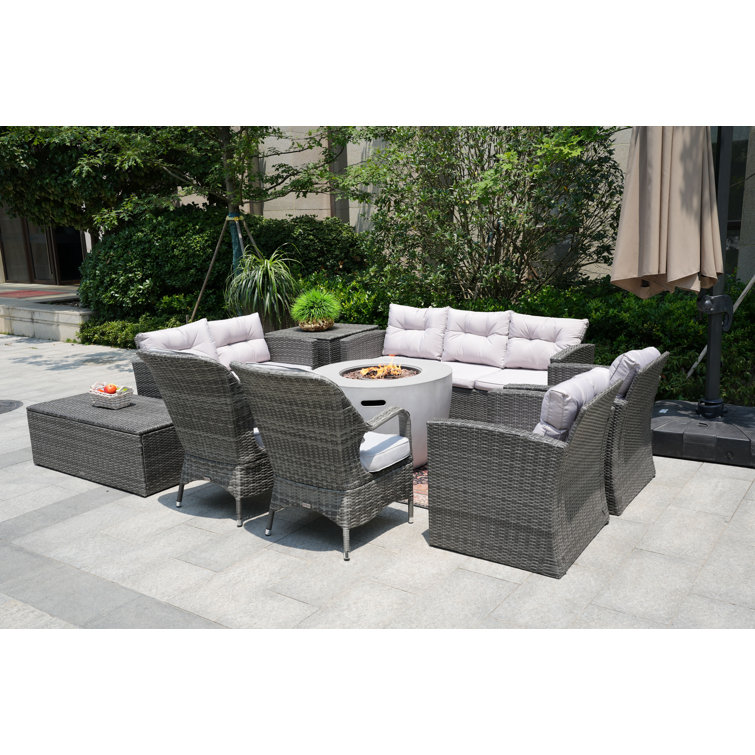 Omied Wicker/Rattan 9 - Person Seating Group With Cushions