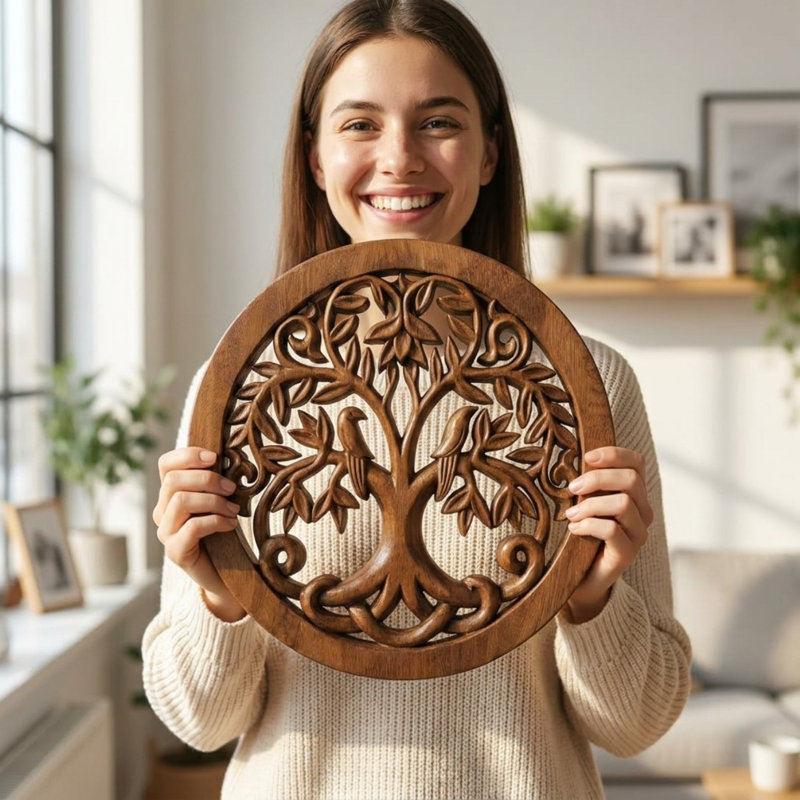 Sculpture Treynor arbre de vie en bois fait à la main (grand format) - Symbole d'harmonie et de renouveau pour la décoration intérieure et cadeau de fête des Mères pour maman