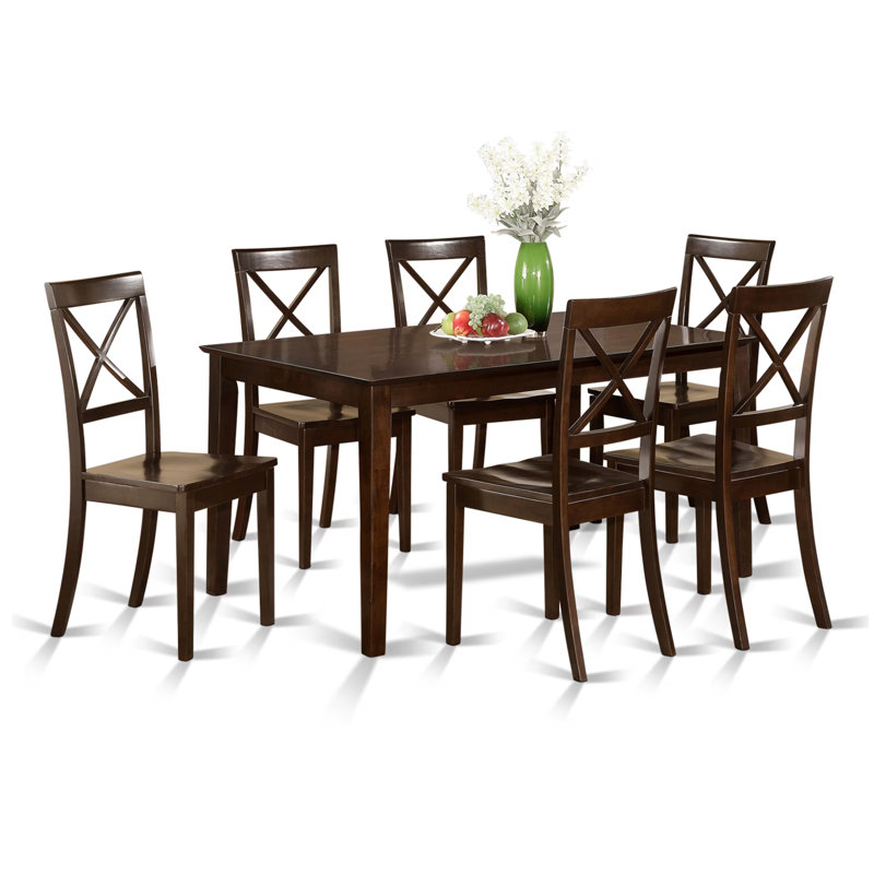 7 Piece Dining Table Set Consist of a Rectangle Kitchen Table and 6 Dining Chairs, 36x60 Inch, Cappuccino, Cappuccino