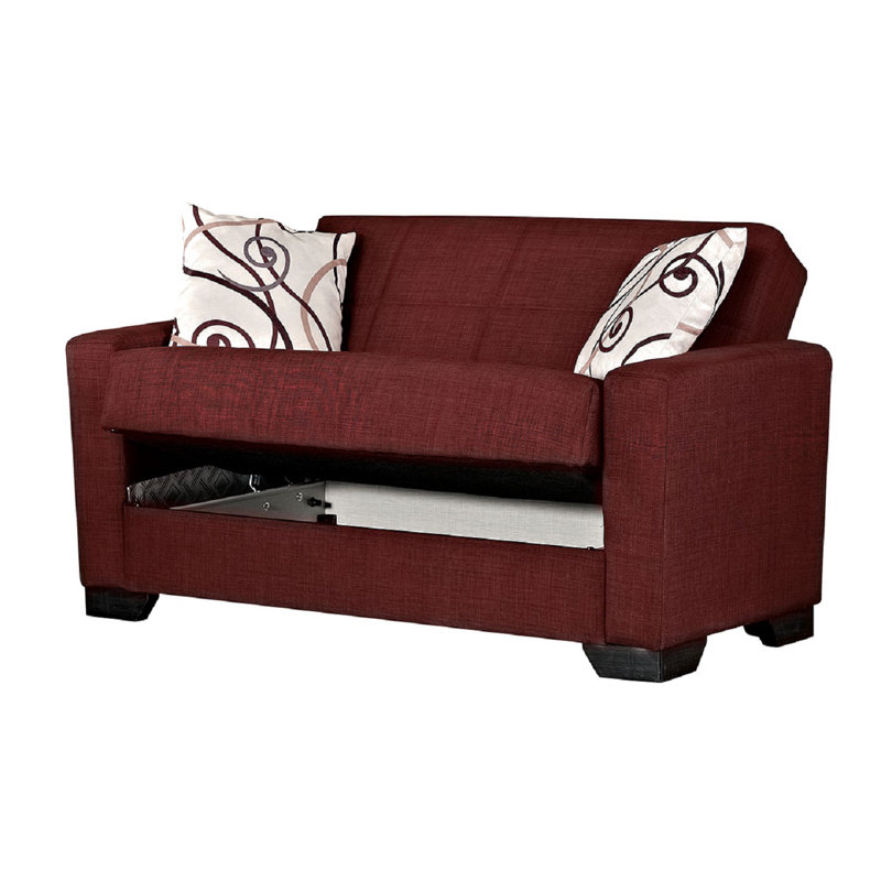 Canapé-lit à accoudoirs carrés 63 po Tansu, Polyester bourgogne