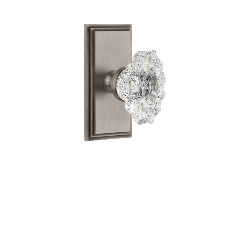 Grandeur Carré Assiette Passage avec bouton de porte en cristal Biarritz, Étain antique, 2 3/8"