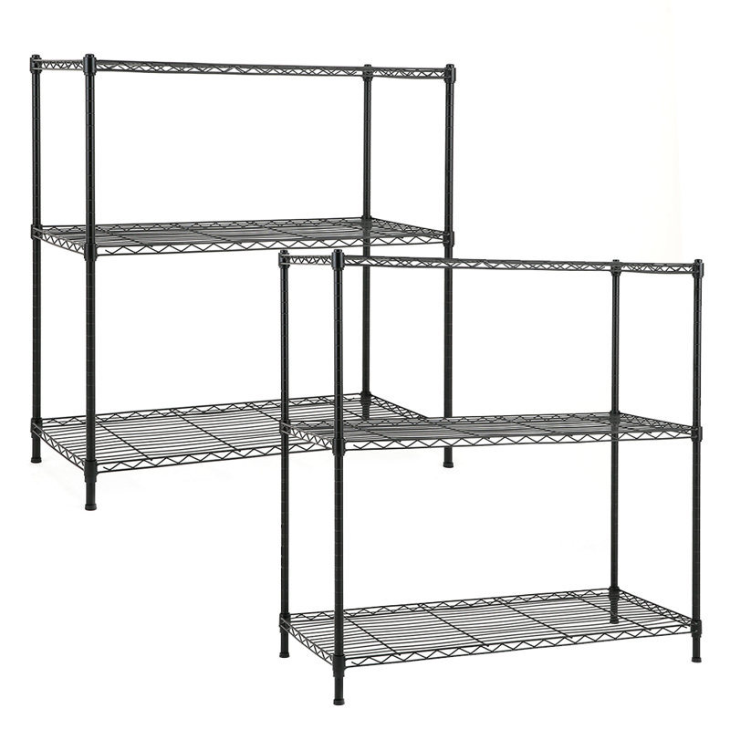 Romanas 3-Shelf Adjustable Rack With Steel Wire Shelves and Liners By Rebrilliant, Black