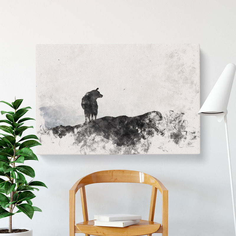 Silhouette of a Wolf Watercolour - Wrapped Canvas, 35cm H x 50cm W x 3cm D