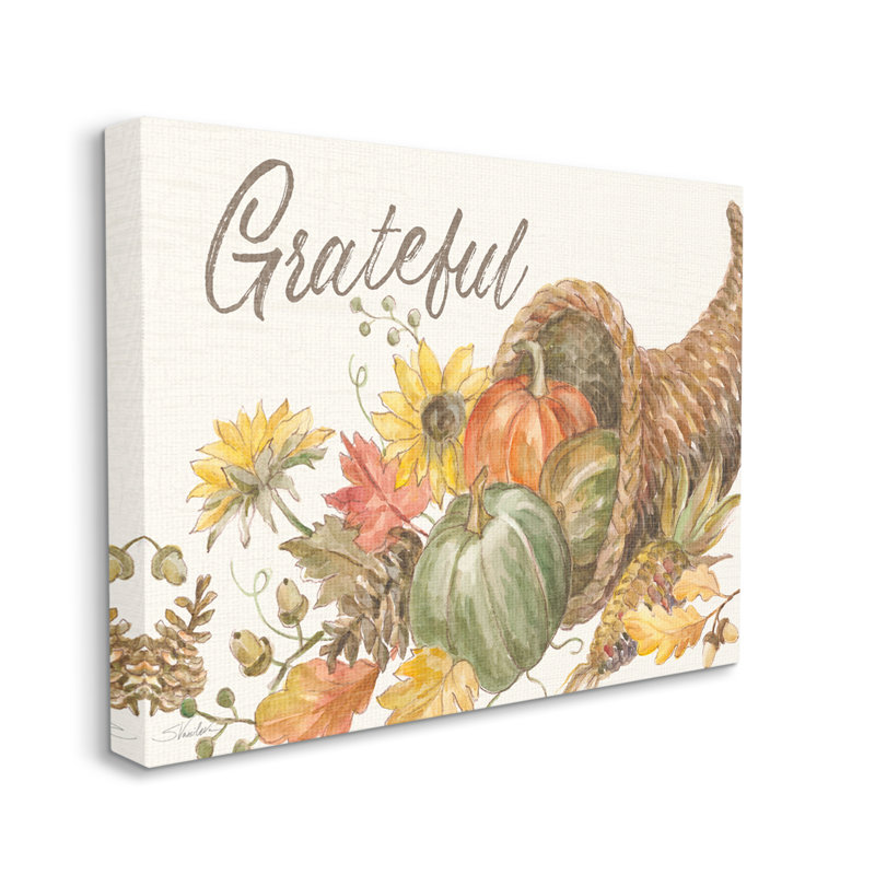 «Grateful Sentiment Autumn Harvest Cornucopia Pumpkins» par Silvia Vassileva, reproduction d'art sur toile, Toile tendue