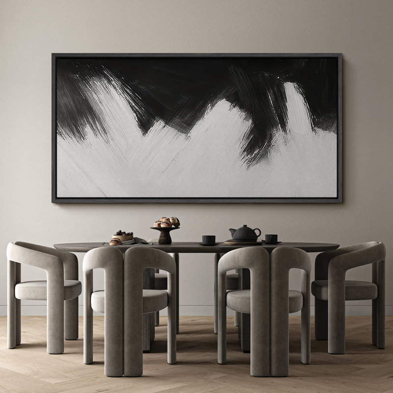 Grande impression sur toile encadrée - reproduction abstraite neutre pour décoration murale minimaliste moderne, Noir