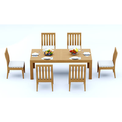 Grade-A Teak Wood Dining Set: 86" Canberra Rectangle Table And Caranas Armless Chairs #11Ca1900