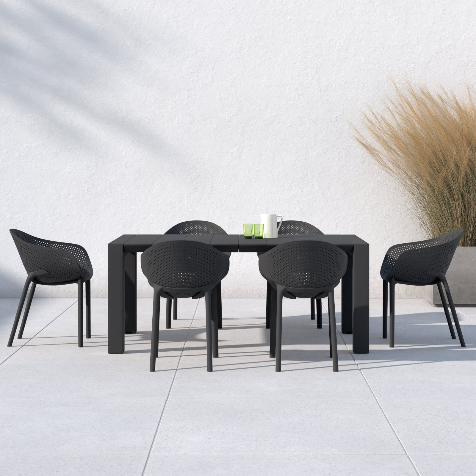 Farrah 39'' Rectangular 6-Person Outdoor Dining Set, Black