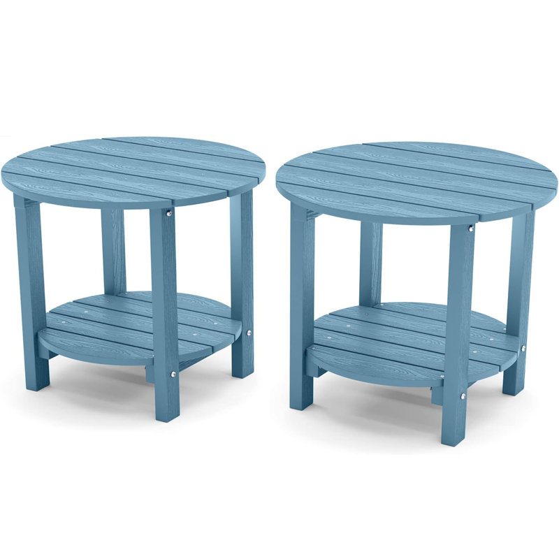 Classic Outdoor Side Table HIPS Patio Tables Set of 2, Blue