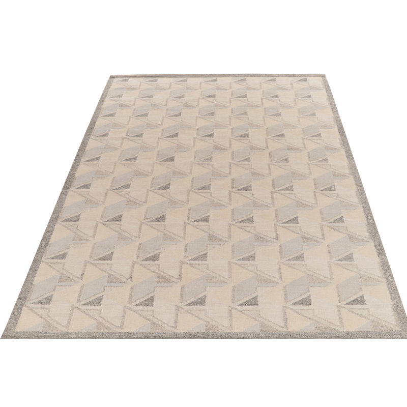 Hand Knotted Wool Geometric Area Rug, Rectangle 6' x 9'
