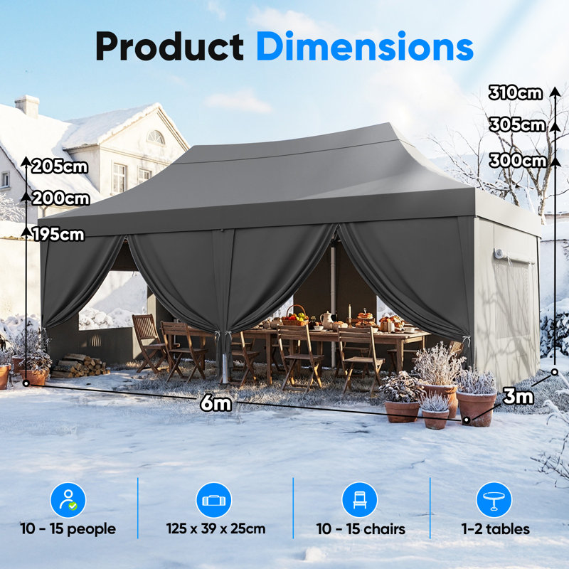 Quictent 3x6m Commercial Pop Up Gazebo with Sloped High Peak, Heavy Duty Event Shelter with Mesh Window Sides for Backyard, Parties, Vendor Booths-Navy