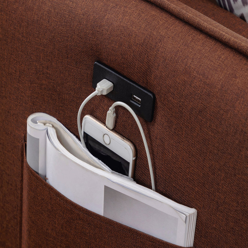 Canapé modulaire brun de 70 po Mia avec chargeur USB et coussins Mia