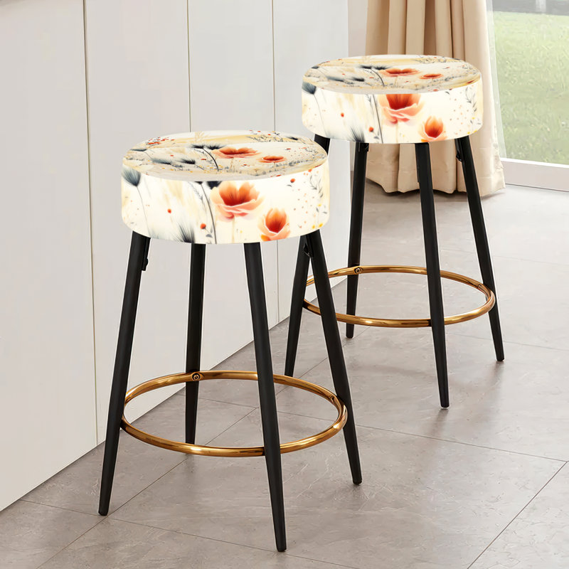 Beige Meadow Flowers Boho Pattern III - Floral Bar Stools Set Of 2