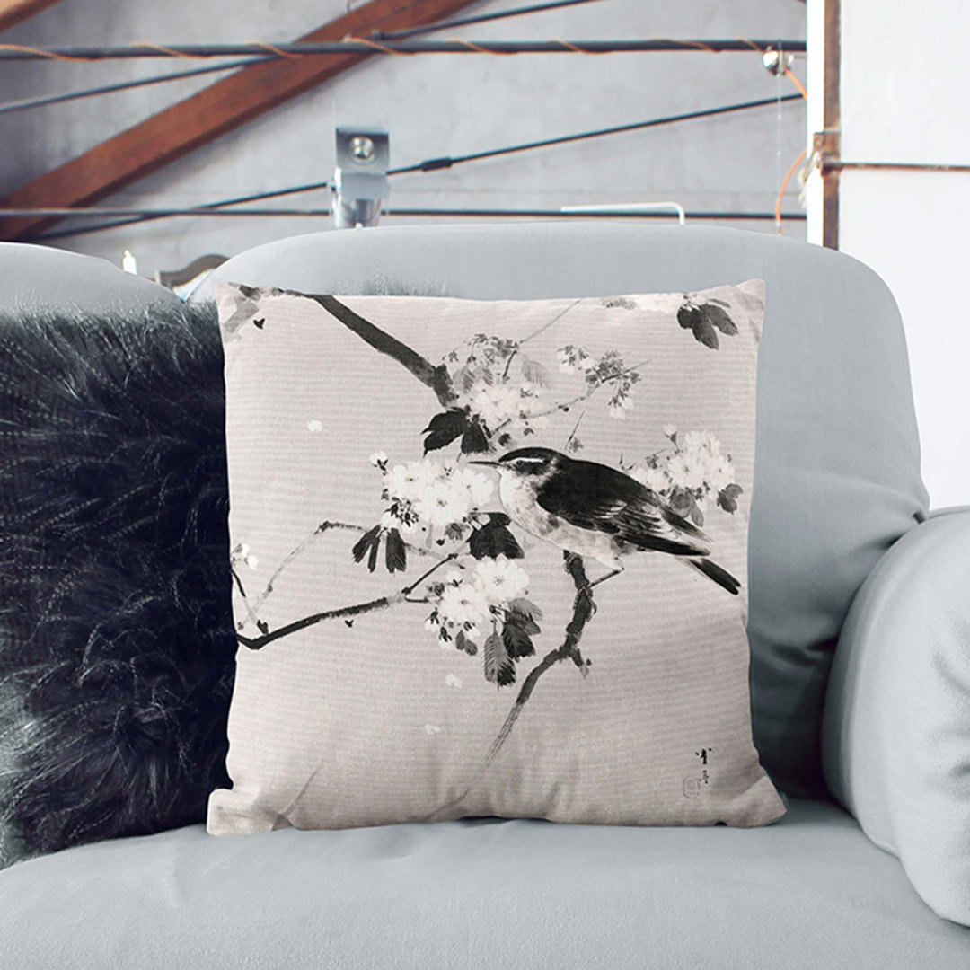 Bird on a Flowering Branch by Watanabe Seitei Cushion with Filling