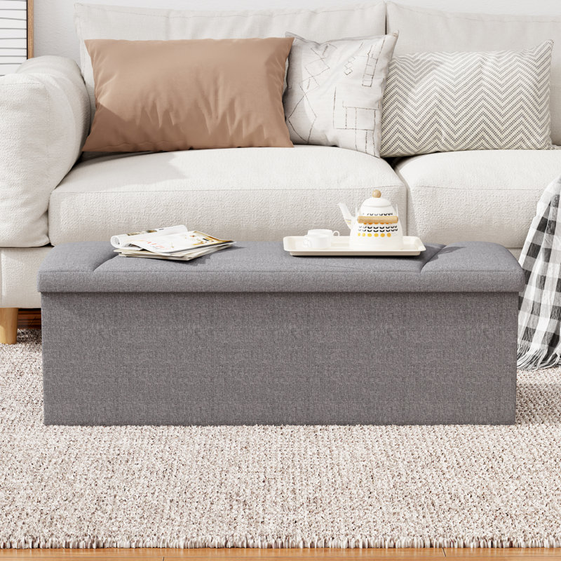 43" Foldable Fabric Storage Ottoman Bench, Versatile Seat With Hidden Storage Compartment