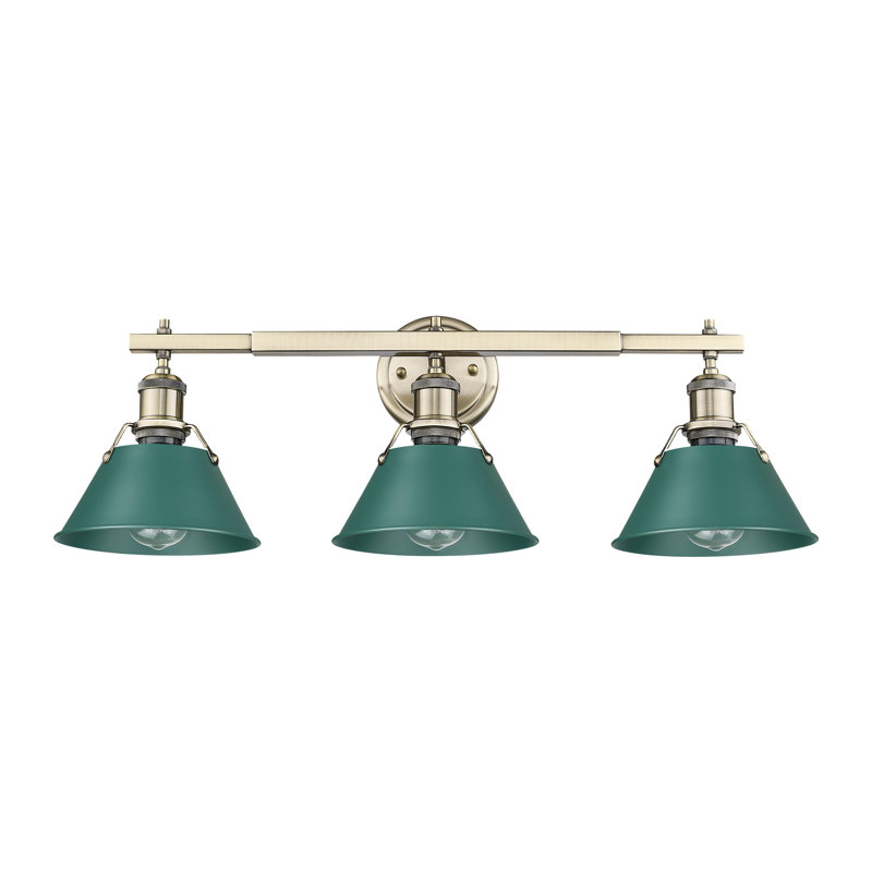 Orwell 3-Light Vanity Light in Brushed Champagne Bronze with Pine Green, Aged Brass