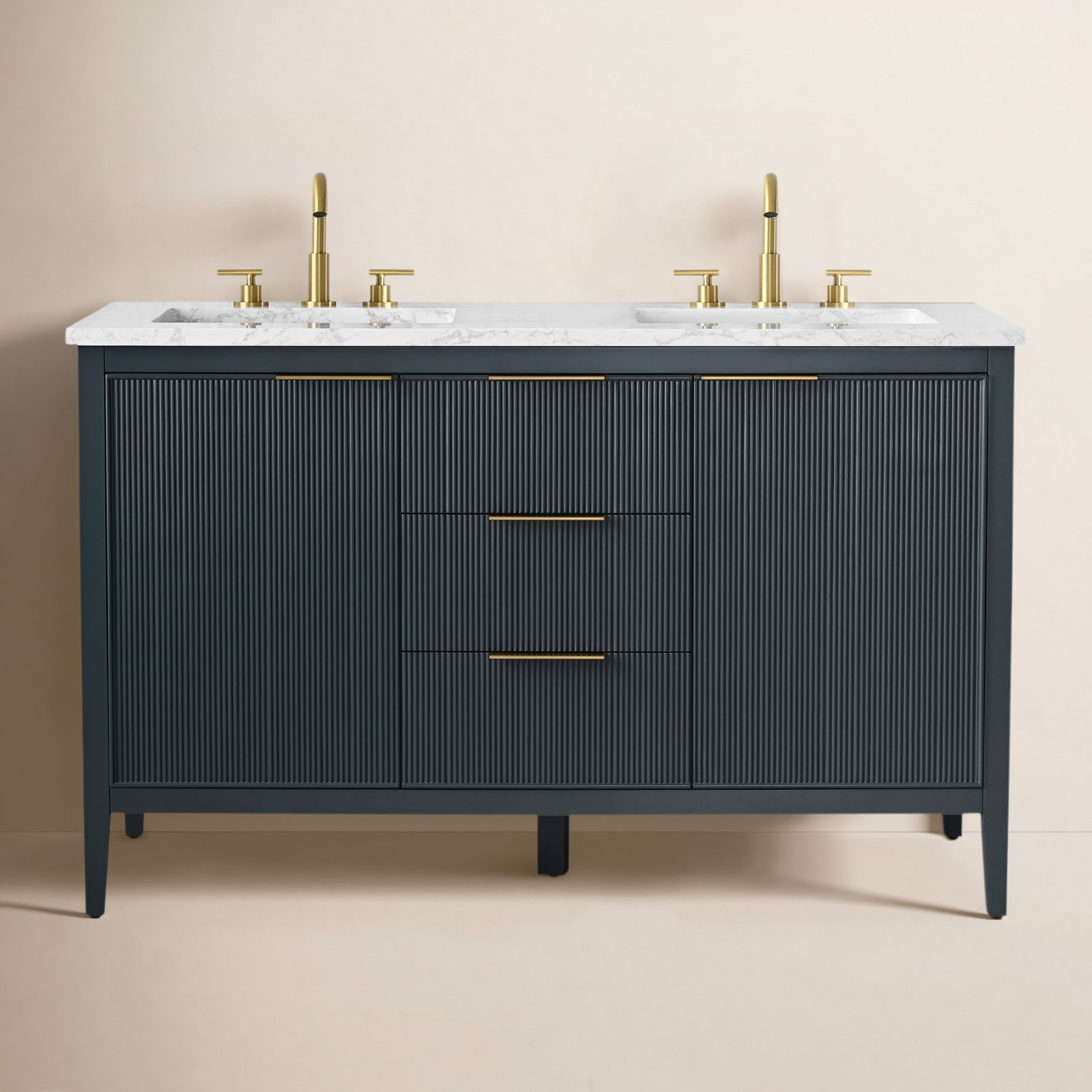 Bilroy 54" Pine Double Bathroom Vanity, Vintage Blue/Brushed Bronze