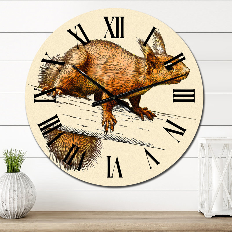 Écureuil rétro sur branche - horloge murale traditionnelle, Petit