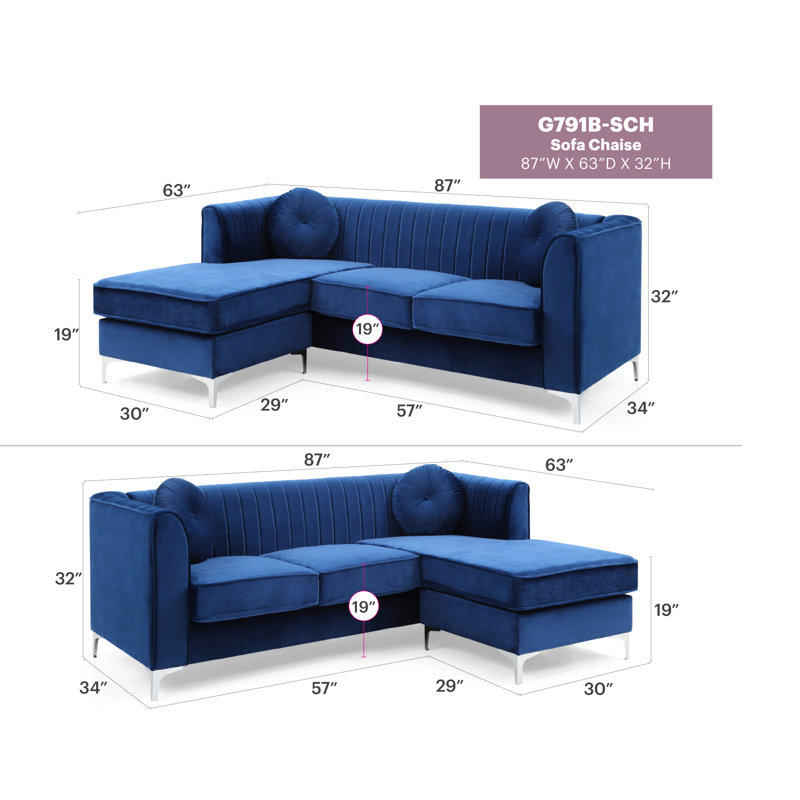 Canapé luxueux en velours bleu marine pour espaces de vie glamour