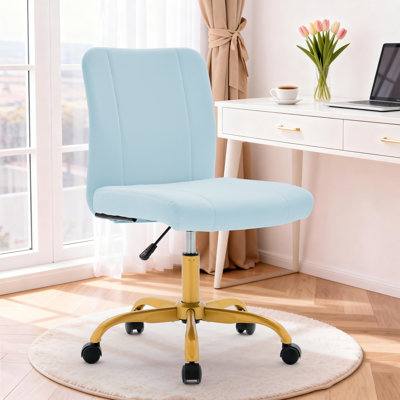Office Chairs,360°Swivel Vanity Chair with Wheels，Adjustable Velvet Task Chair，Modern Armless Desk Chair for Living Room，Office