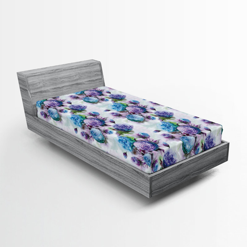 Drap-housse Ambesonne, Drap-housse de taille simple, Bleu ciel foncé, lilas pâle / floral