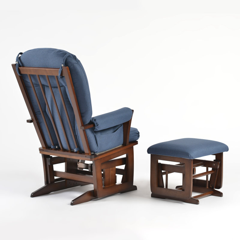 Fauteuil à bascule et repose-pieds Joy Deluxe, Blue, Bois espresso