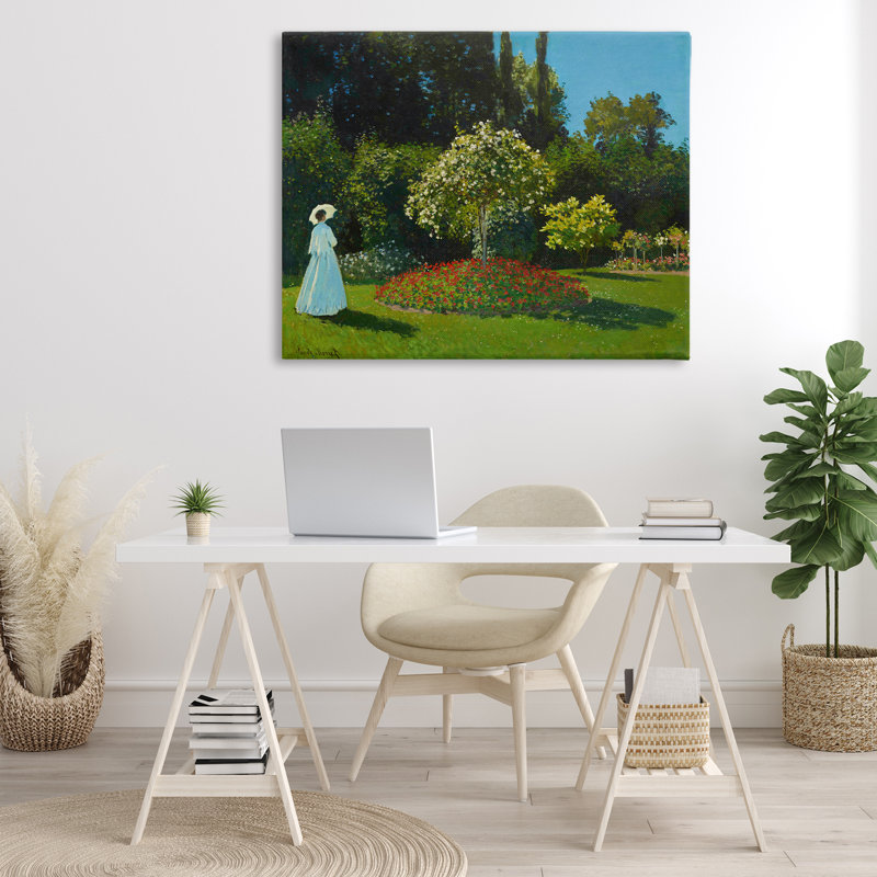 Art mural classique sur toile, "Monet Lady in Garden" par one1000paintings, H 36 po x l 48 po