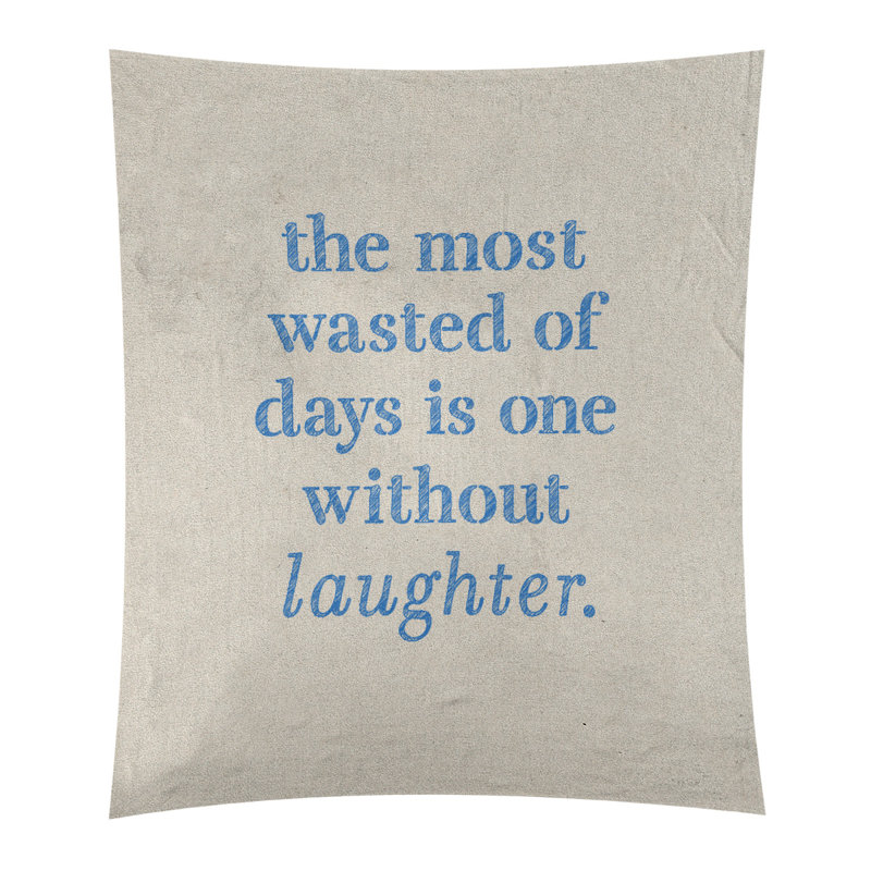 Tapisserie en polyester pour citation de rire, H 27,5 po x l 37,5 po, Blanc / bleu