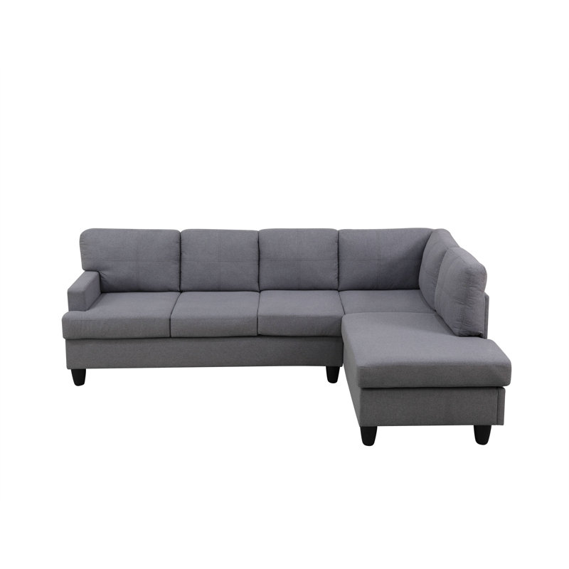 Ensemble de canapé de salon en tissu de lin respirant gris clair 2 pièces avec méridienne orientée vers la droite (canapé + méridienne)