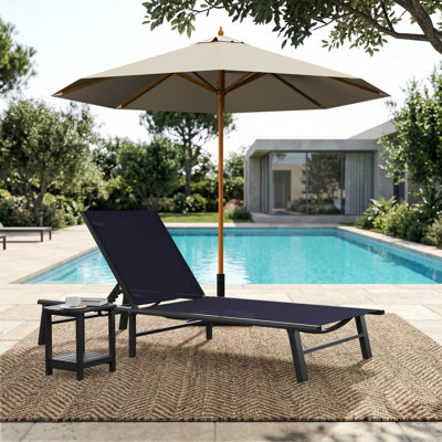 Outdoor Patio Aluminum Chaise Lounge With Adjustable Reclining Back