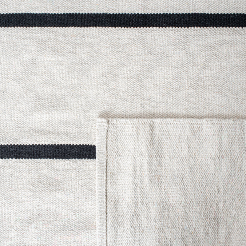 Mana Striped Handwoven Cotton Ivory/Black Area Rug, Square 8'