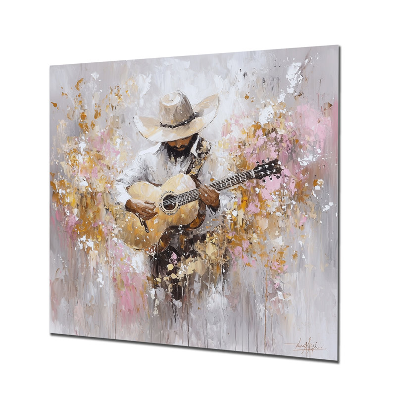 Golden And Grey Mexican Musician - People Metal Wall Decor, Musician Metal Print, 36" H x 36" W