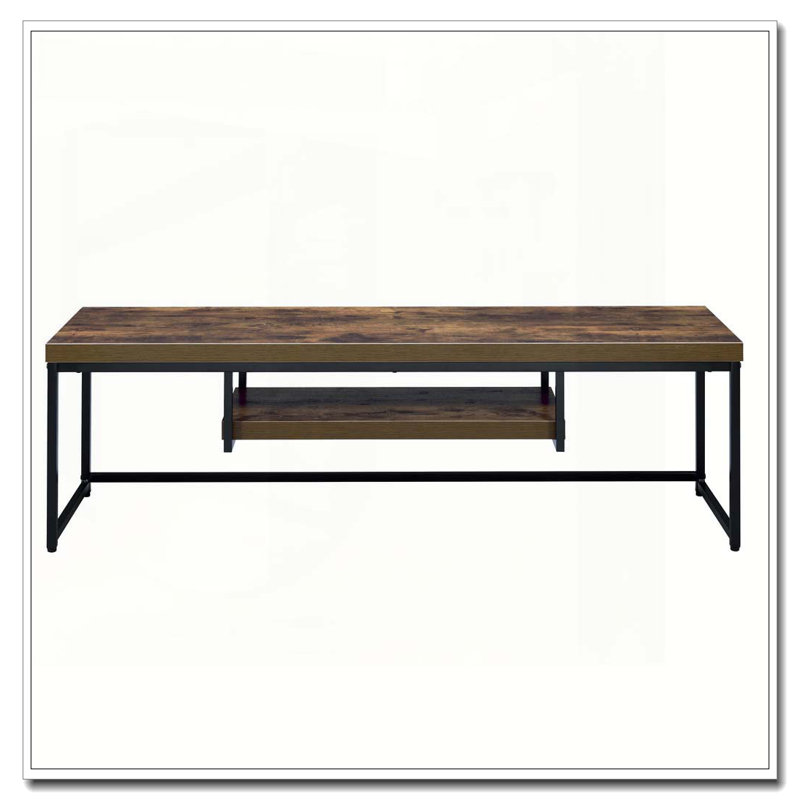 Weathered Oak and Black 1-shelf TV Stand, 16.5"H x 59.5"L x 16.5"W, Black/Brown