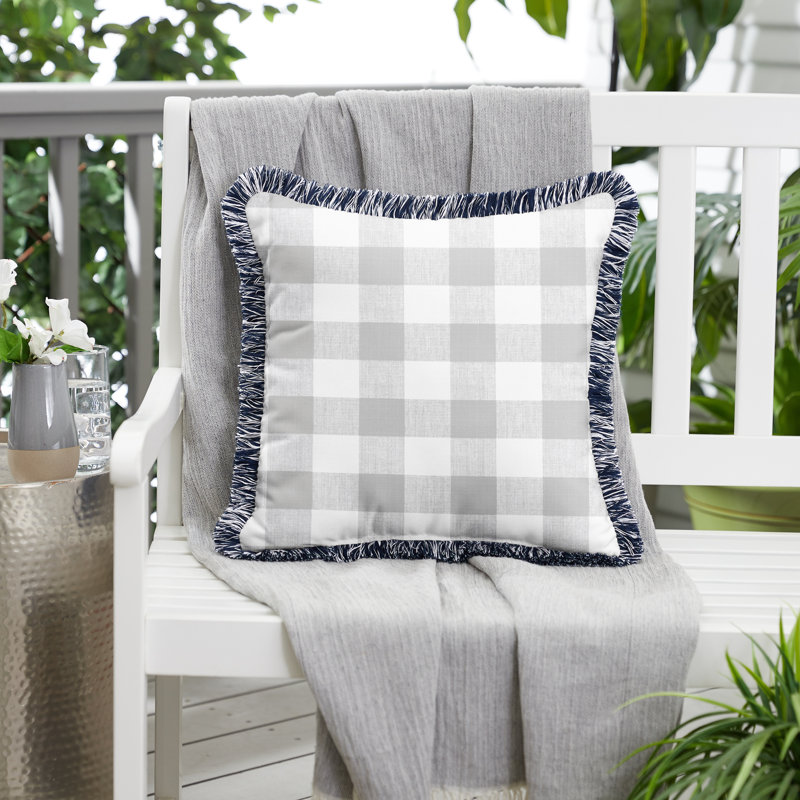 Fringed Outdoor Throw Pillow, Gray