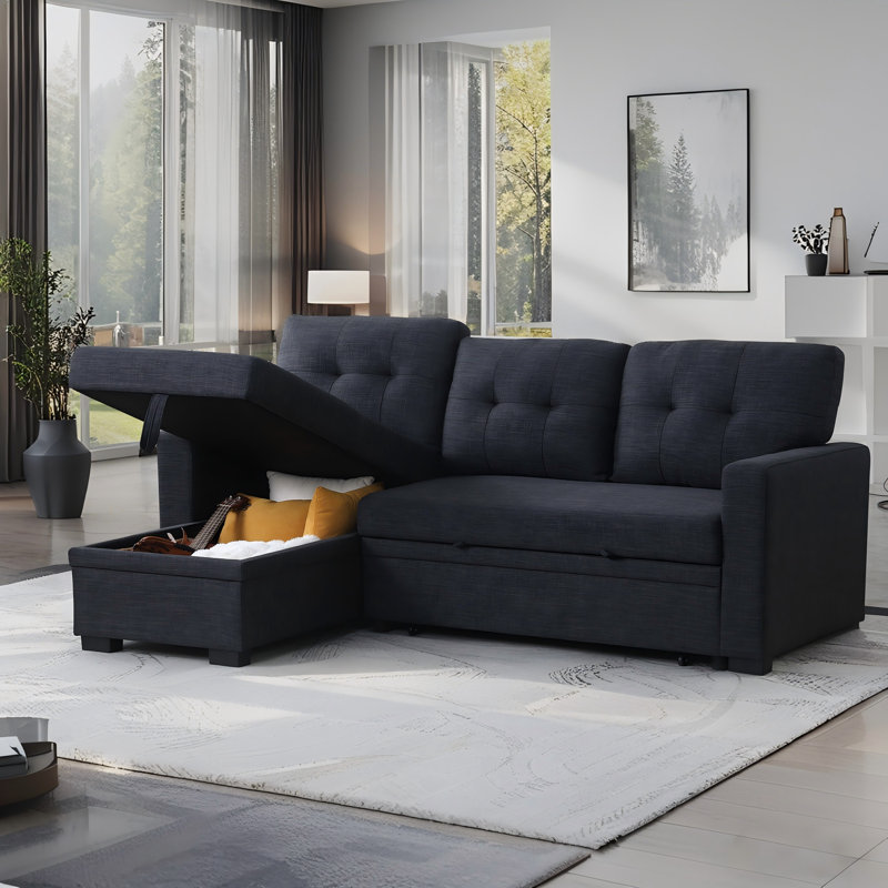 Canapé-lit modulaire réversible de 82 po avec méridienne réversible avec rangement, Noir