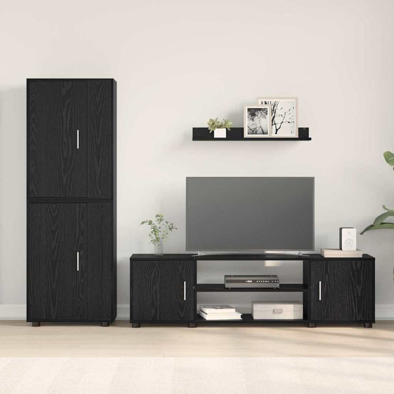 4 Piece TV Cabinet Set 4 Pcs Engineered Wood, Black Oak