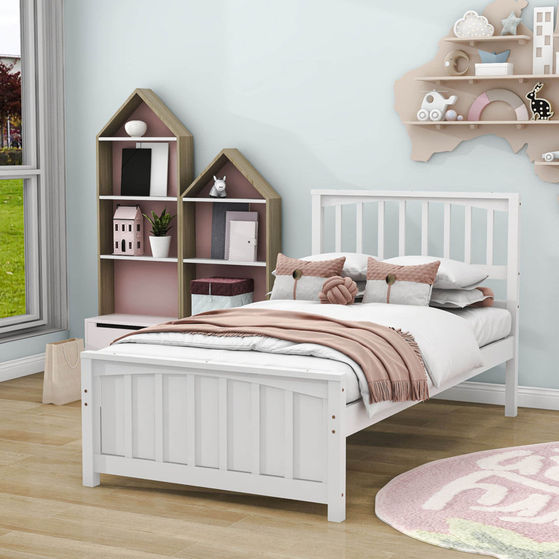 Lit plateforme simple en bois avec tête de lit, Blanc