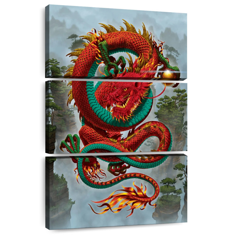 Brampt Good Fortune dragon rouge, H 32 po x l 20 po