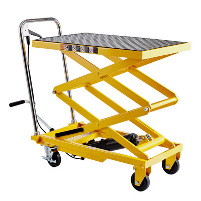 Hydraulic Lift Table Cart, 330lbs Capacity 50" Lifting Height, Double Scissor Lift Table with 4 Wheels and Non-Slip Pad, hydraulic lift table for Material Handling, Yellow