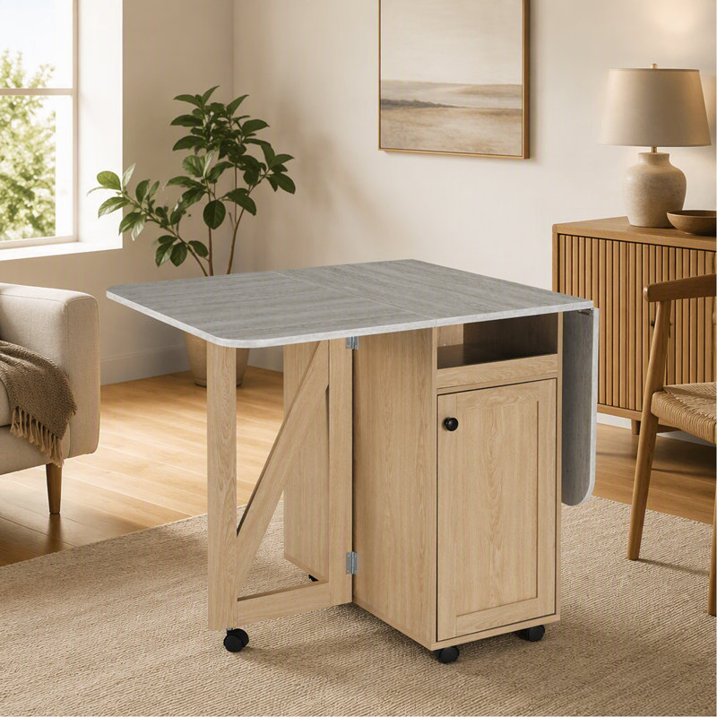 Table de salle à manger pliante avec garde-robe et étagères de rangement, table de cuisine mobile et peu encombrante pour petits espaces