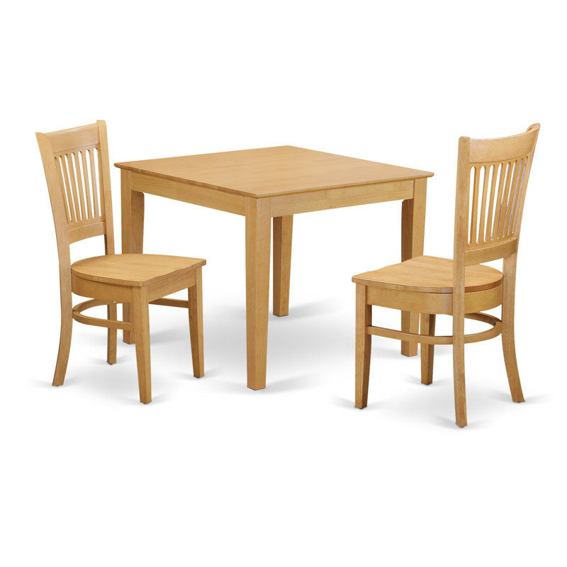 Ensemble de coin repas 3 pièces pour petits espaces comprenant une table carrée et 2 chaises de salle à manger, chêne, Chêne
